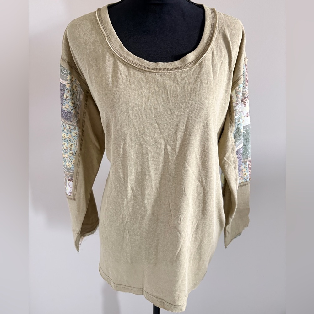 POL Oversized Small Olive Patchwork Top